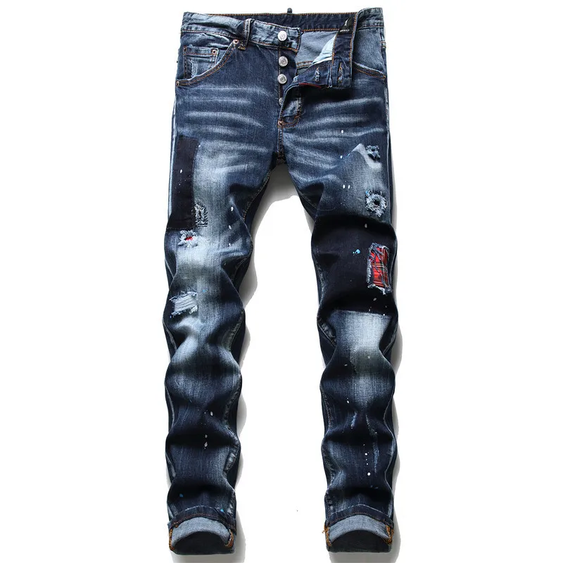 Men Skinny Jeans Luxury Brand Men's Ripped Jeans Light Blue Holes
