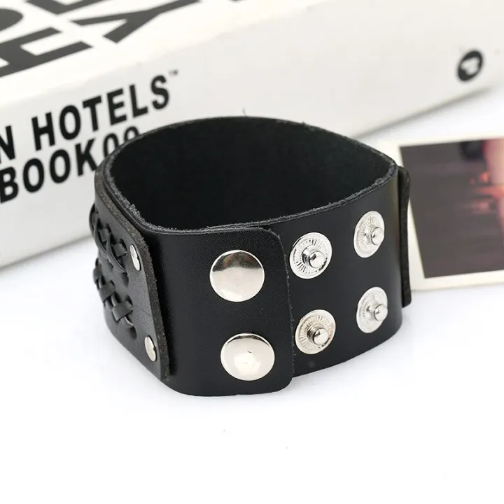 Jessingshow%202021%20Fashion%20Vintage%20Handmade%20Weave%20X%20Letter%20cow%20Leather%20Bracelet%20Men%20Charm%20Cuff%20Wristband%20Wide%20Leather%20Bracelet%20-%20Image%205