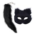 Happy night Therian Mask and Tail Set Fuzzy Cats Foxes Wolf Mask Tail Halloween Cosplays Costume Halloween Cosplays Stage Costume 2024.