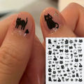 Cartoon Black Cats Nails Sticker Graffiti Painting Cute Kitten Black White Gold Silver Color Design Decals Nail Art Decor SO231.