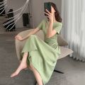 Lucyever Fashion Hollow Out Midi Dress for Women Korean Style High Waist Short Sleeve Dresses Woman Elegant Slim Fit Vestidos.