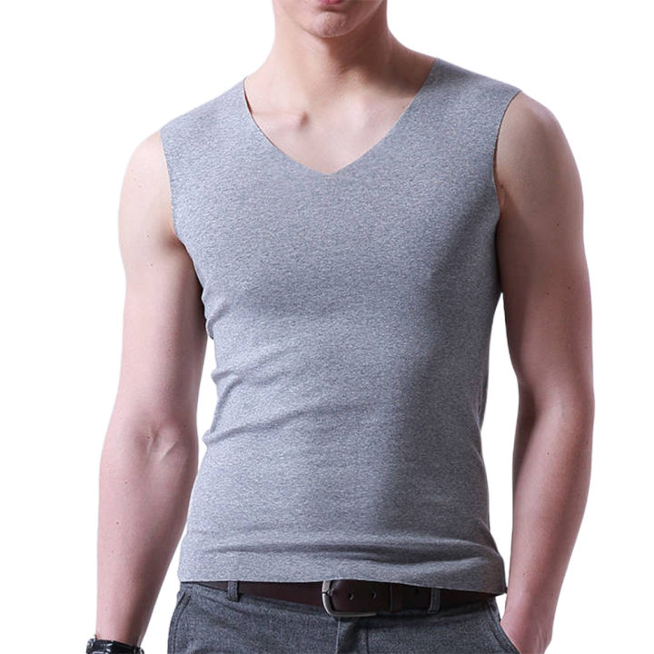Plus%20Size%20Men%20Sporty%20Solid%20Color%20Sleeveless%20V%20Neck%20Slim%20Seamless%20Vest%20Tank%20Top%20-%20Image%204