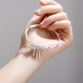 Alien Adjustable size 925 Sterling Silver Bangle cuff Dreamcatcher Tassel Feather Round Bead Charm Bracelet jewelry For Women wedding. 