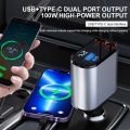 120W 4 IN 1 Retractable Car Charger USB Type C Cable For IPhone Xiaomi Huawei Samsung Fast Charge Cord Cigarette Lighter Adapter.