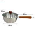 Stainless Steel Saucepan with Scale Wood Handle for Hotel Kitchen Camping Diameter 22cm. 