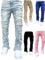 Men's Regular Fit Stacked Jeans Ripped Slim Fit Patch Distressed Destroyed Straight Denim Pants Hip Hop Streetwear Trouser Cloth. 