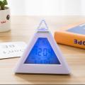 Migeet Pyramid Colorful Backlight Digital Clock with Temperature Perpetual Calendar Alarm Clocks Triangle Bell. 
