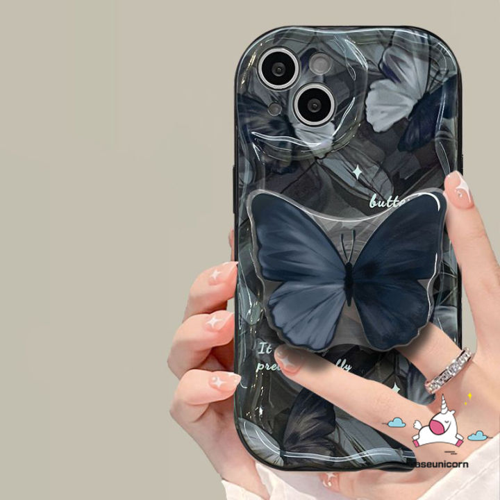 Retro Art Fantasy Butterfly Bracket Phone Case Compatible For Infinix Hot 11 12 10 9 8 Play 30 20 30i 10Lite Smart 7 6Plus 6 5 SPARK GO 10 Note 30 12 G96 Creative Butterfly 3D Wavy Curved Edge Cover