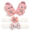 0-1 years old flower baby shoes and hair flower 3 piece set - Baby Shoes Girls. 