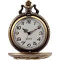Zodiac large watch, stylish creative embossed vintage bronze pocket watch with chain flap, small quartz watch.