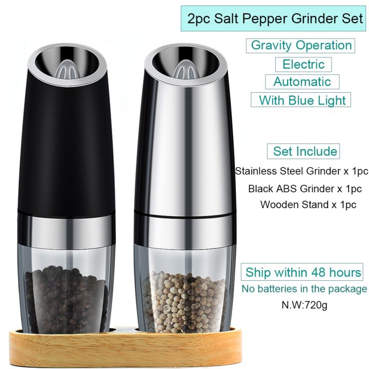 Automatic Salt Pepper Mill Grinder Electric Stainless Steel LED Light ...