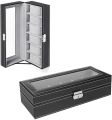 6 Slot Leather Watch Box Display Case Organizer Glass Jewelry Storage Black - Safeguard Timepieces With The 6 Slot Leather Watch Box. 