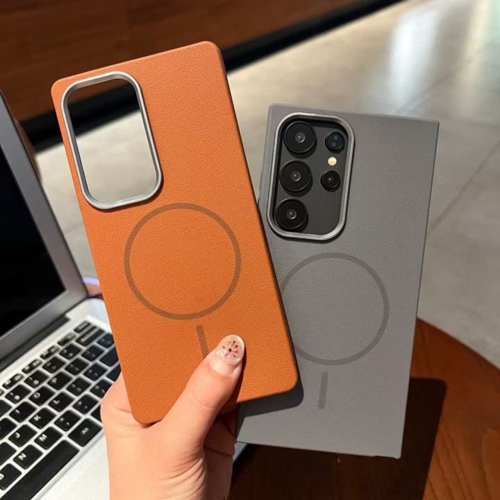 HODON%20Solid%20Color%20PU%20Leather%20Magnetic%20Phone%20Case%20for%20Samsung%20Galaxy%20S22%20S24%20S23%20S25%20Ultra%20Plus%20S24FE%20S23FE%20for%20MagSafe%20Cases%20Wireless%20Charging%20Shock%20Anti%20Fall%20Back%20Cover%20-%20Image%208