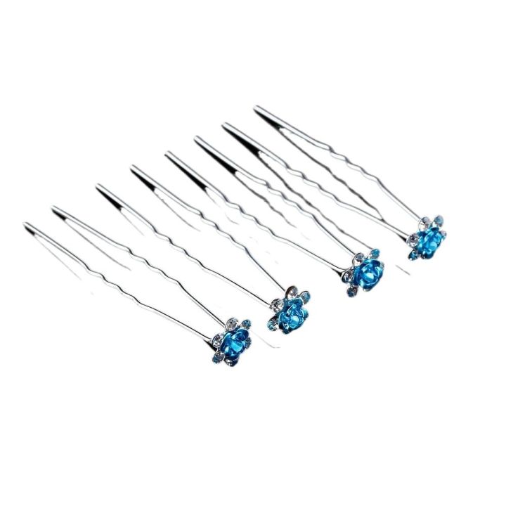 10PCS Girls Flower Hairpins Bridal Wedding Crystal Diamante U-shaped Rose Flower Hair Pin Hair Clip Hairstyle Jewelry For Sell