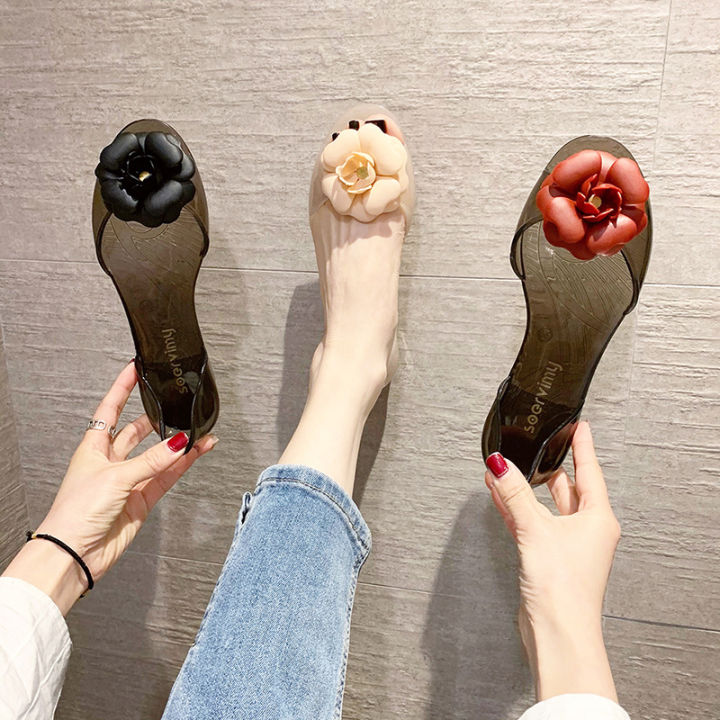 Thailand%20Internet%20celebrity%20jelly%20shoes%20women's%20summer%20transparent%20plastic%20flower%20sandals%20fish%20mouth%20flat%20hollow%20single%20shoes%20Lazada%20-%20Image%202