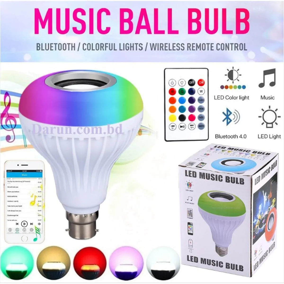 Smart (Pin System) Led Remote Control Bluetooth Speaker Music Bulb - AC,  RGB remote control Bluetooth music bulb lamp, Led Music BulbWith Bluetooth  ...