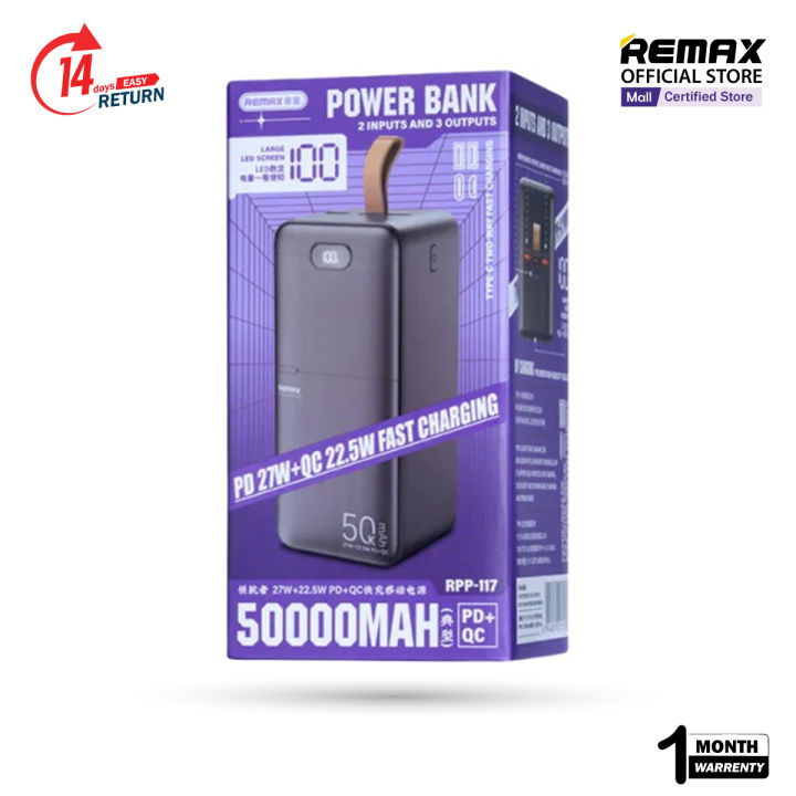 Remax RPP-117 Piloteer Series 50000mAh PD 27W+QC 22.5W Fast Charging Power Bank - Black