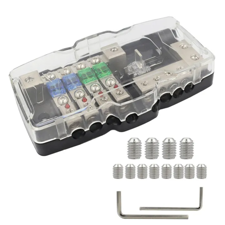 1 Set Power Distribution Block Fused Power Distribution Block Car Audio 4 Way MIDI Fuse Block for Auto UTV Boat Stereo Amp