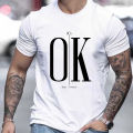 2024 New Men's T-Shirt Ok Text Tees Oversized Short-Sleeved Tops Quick-Drying Breathable Clothing Summer Shirt For Male T-shirts KEEMEEUYZO.