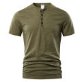 T Shirt Men Casual High Quality Summer Short Sleeve Henry neck Mens T Shirts Fashion Basic T-shirt Male KEEMEEUYZO. 