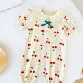 (New) baby girls cute cherry jumpsuits summer short sleeve newborn girls rompers cotton infantils clothes. 