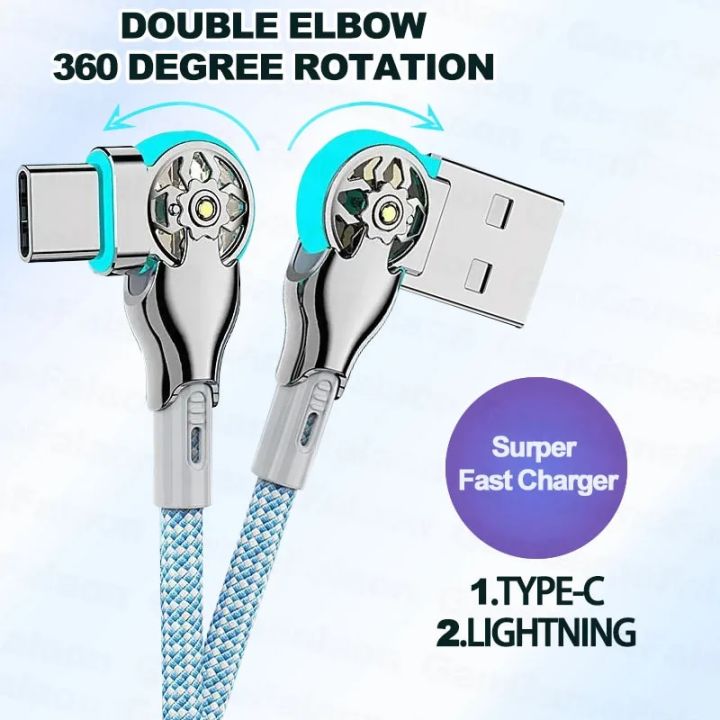 Original 65W USB Type C Fast Charger Date Cable For iPhone 14 13 12 11 Pro Max 180 Rotating Game Lightning Quick Charging Cable
