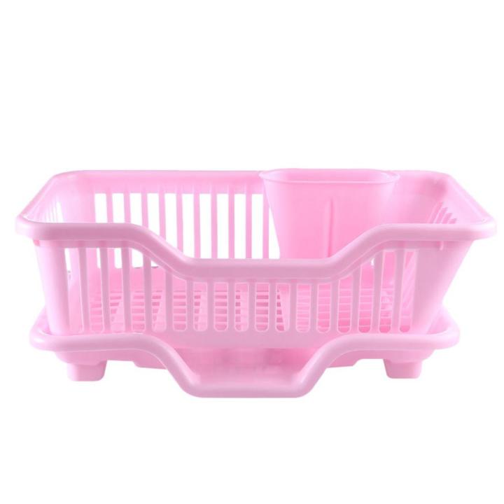 Individual Environmental Plastic Kitchen Sink Dish Drainer Set Rack Washing Holder Basket Organizer Tray, Approx 17.5 x 9.5 x 7INCH (Pink) Exquisite Product