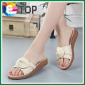 Summer Women Shoes Leather Flat slippers Non-slip Beach Low Heel Slippers For Women Bohemian Ladies Shoes Peep Toe Slide. 
