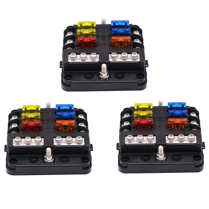 ARELENE 3X 6-Way Waterproof Fuse Block,with LED Indicator 12 Circuits with Negative Marine Fuse Box for Dc 12/24V