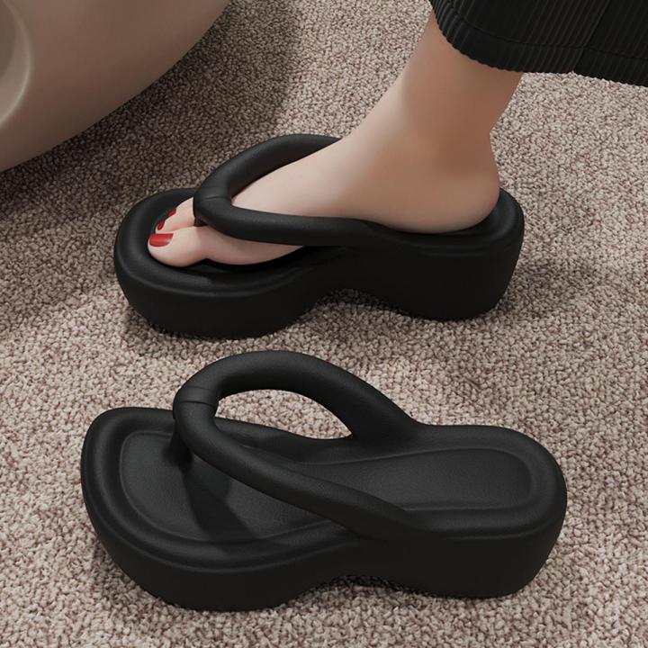 Increased Flip-Flops Women's Summer Wear Thick Bottom Platform Leisure2023New High Heel Non-Slip Beach Slippers