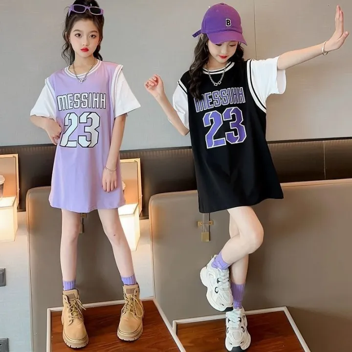 Summer%20Girls%20T%20T-shirt%20Skirt%20Mid-Length%20Korean%20Style%20False%20Two-Piece%20Basketball%20Wear%20Loose%20Fried%20Street%20Girls%20Sports%20Dress%20-%20Image%209