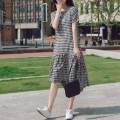 ZANZEA Korean Style Womens Summer Casual Loose Short Sleeve Patchwork Check Plaid Midi Dress.