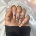 24Ps Almond False Nails Marble Grain Exploding Nail Art Flash Fragments Spicy Girl European and American Ins Press on Nails. 