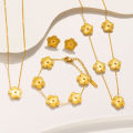 New Fashion 3Pcs/Set Non Tarnish 18K Gold Plated Stainless Steel Clover Earrings Bracelet Necklace Jewelry Set For Women. 
