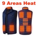 9 Places Heated Zone Electric Heated Vest Jackets Men Women Srtswear Heated Coat Graphene Heat Coat USB Heating Jacket Camping-8 Pcs Heated Blue. 