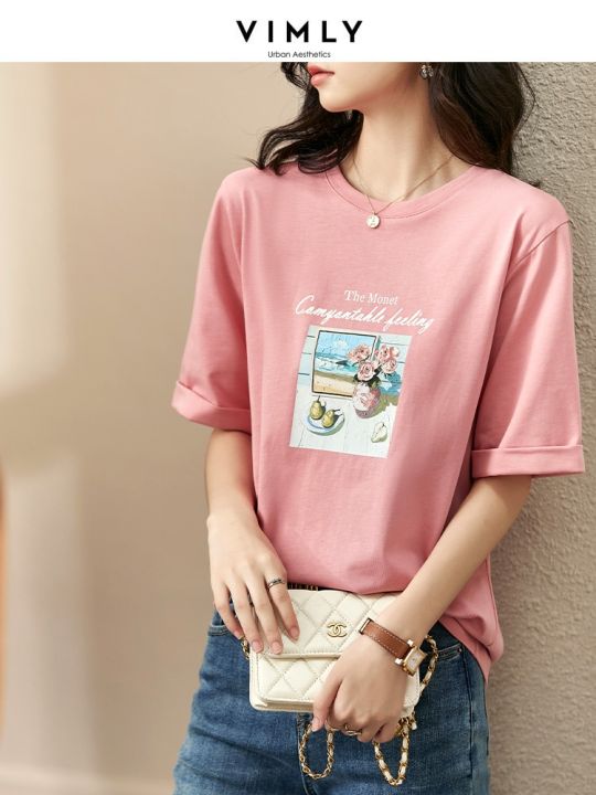 Vimly%20Summer%20T%20Shirt%20Loose%20Casual%20Tees%20Aesthetic%20Vintage%20100%25%20Cotton%20Pink%20O%20Neck%20Printing%20Short%20Sleeve%20Tops%20Women%20Clothes%20V6110%20-%20Image%203