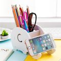 Elephant Wood Pencil Pen Holder Phone Stand Office Desk Bracket Storage Rack Stationery Organizer (White) - Pencil Bag. 