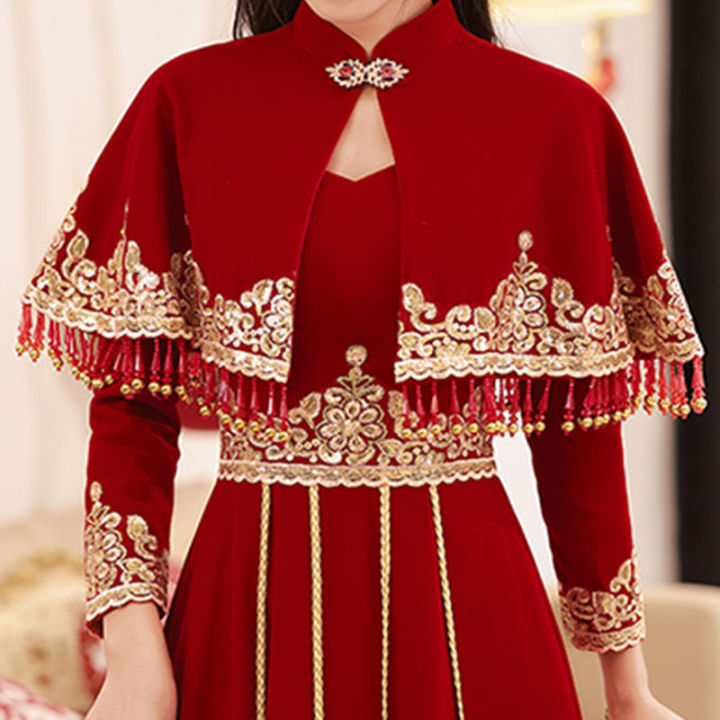 Chinese%20Toast%20Gown%20Winter%20Bride2023New%20Red%20Simple%20Style%20Xiuhe%20Engagement%20Dress%20Women%20-%20Image%203