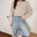 IELGY loose thin sweater women casual short wild round neck long sleeve T-shirt.