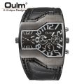 Oulm 1220 Luxury Brand Men Quartz Watches Two Time Zone Leather Strap Cool Mens Sports Watches Male Clock. 