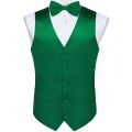 Satin Solid Green Vest for Men Silk Suit Pre-tied Bow Tie Set Wedding Busines Formal Tuxedo Sleeveless Male Waistcoat Blazer. 
