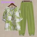 Amamia Blouse Trousers Round Neck Flower Print Pullover Top Pants.