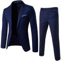 2Pcs/Set Men Suit Plus Size Men Solid Color Long Sleeve Lapel Slim Button Business Suit Work clothes Business suits.