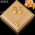 EILIECK 316L Stainless Steel Gold Color Heart Love Necklace Earrings Trendy For Women New Party Gift Waterproof Jewelry Set. 