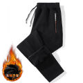 Fleece-Lined Track Pants Men's Loose Thick Warm Sweatpants Men's Autumn and Winter Casual plus Size Outer Wear Ankle-Tied Long Pants.