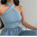 Stretchy Summer halter top Versatile Soft Lightweight Women's knitted vest Sleeveless Breathable Solid color cropped top for Beachwear Party outfit Casual wear Vacation essential Perfect for summer.