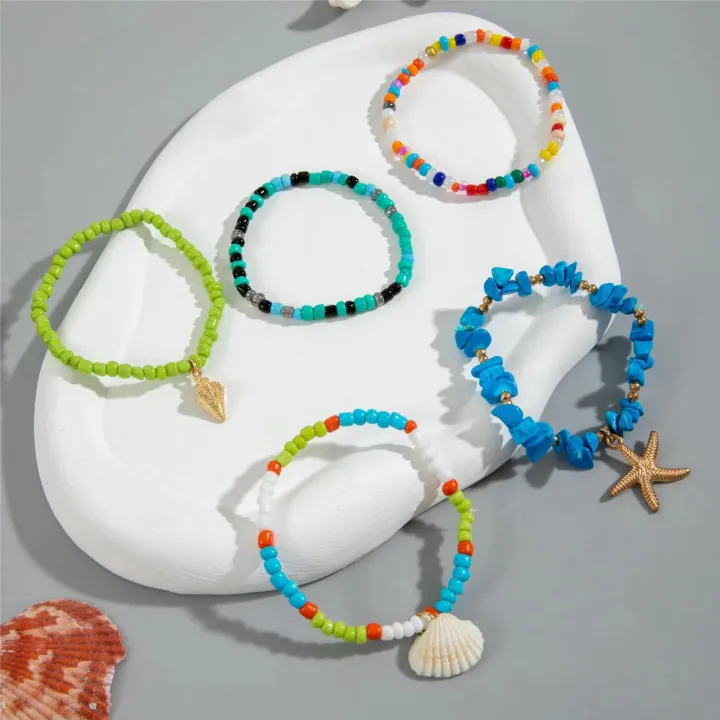 Blue%205pc/set%20Starfish%20Shell%20Ocean%20Conch%20Party%20Girls%20Casual%20Cute%20Trendy%20Bead%20Bohemia%20Bracelets%20For%20Women%20Bracelets%20Female%20Jewelry%20-%20Image%202