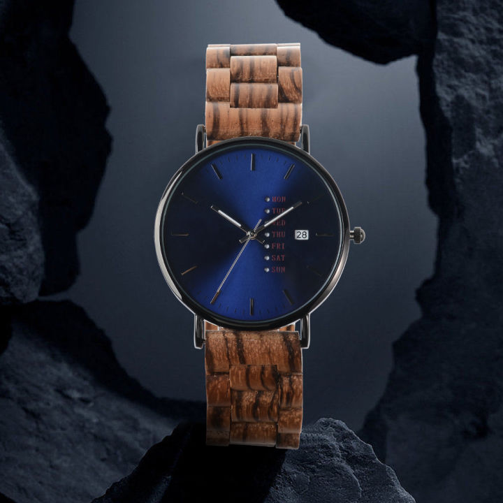 Cross border waterproof quartz wood watch in stock, commercial luminous large dial, wooden watch wholesale, one piece for shipping
