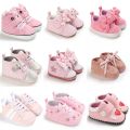 Pink Baby Shoes Princess Fashion Sneakers Infant Toddler Soft sole Anti Slip First Walkers 0-1 year old baby Christening Shoes.