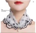 White Scarf Painting Print Imitation Pearl Durable Ruffle Edge Lady Headscarf for Banquet.